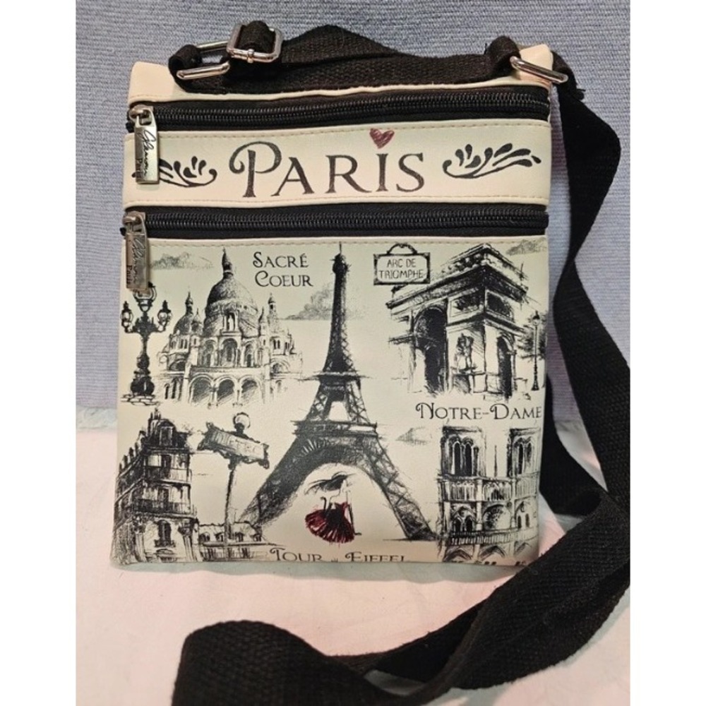 3 pcs- Paris Travel Crossbody Wallet Coin Purse Set Cream Eiffel Tower Bags